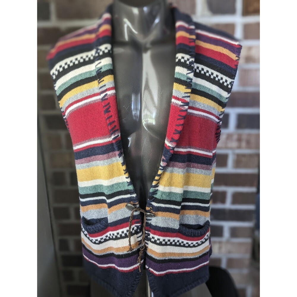 Southwestern Boho 90s Cotton & Ramie Multicolor Knit Native American L Vest